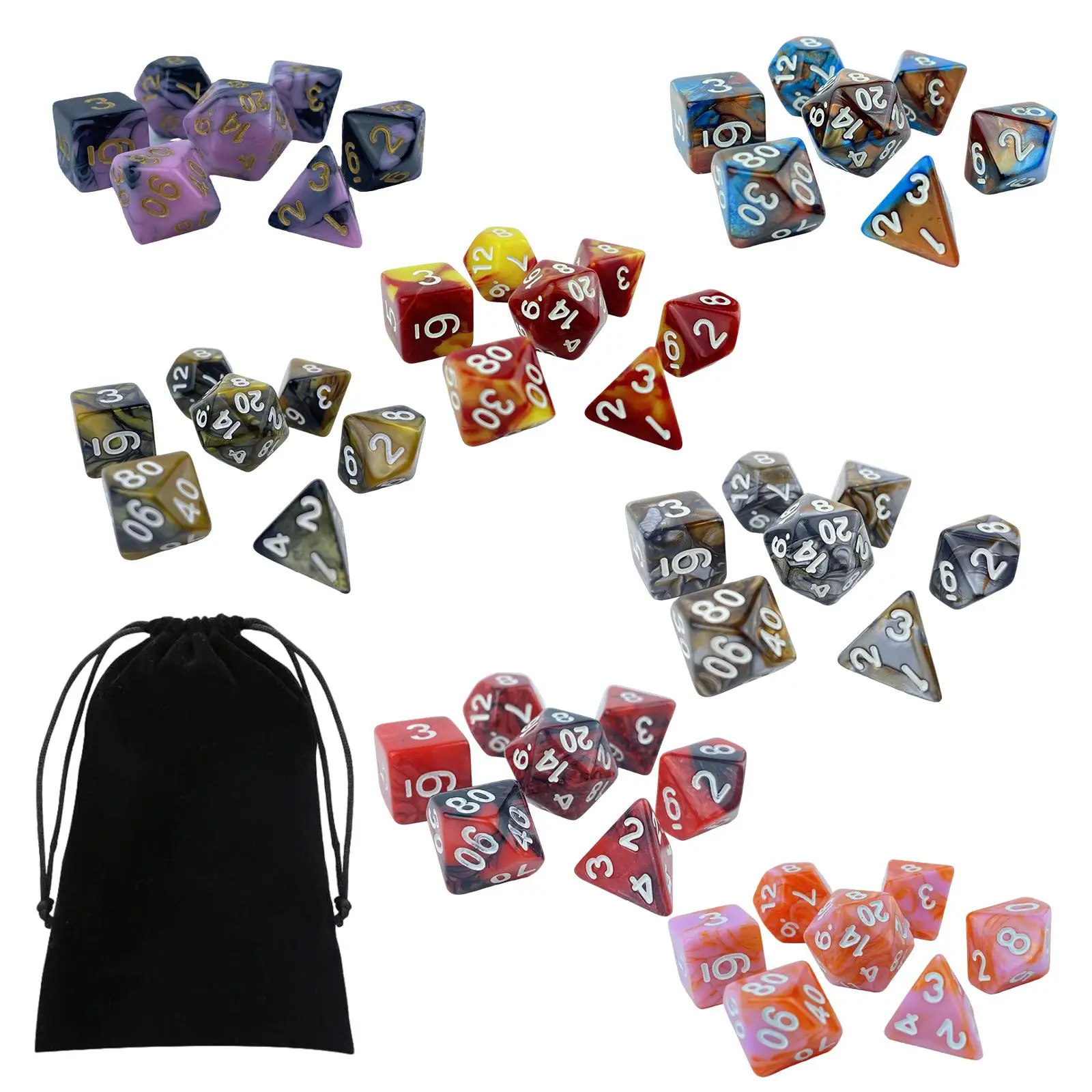 49x Acrylic Polyhedral Dices Set with Storage Bag D8 D10 D12 D20 Toys Math Teaching Rolling Dices for Table Games Parties KTV