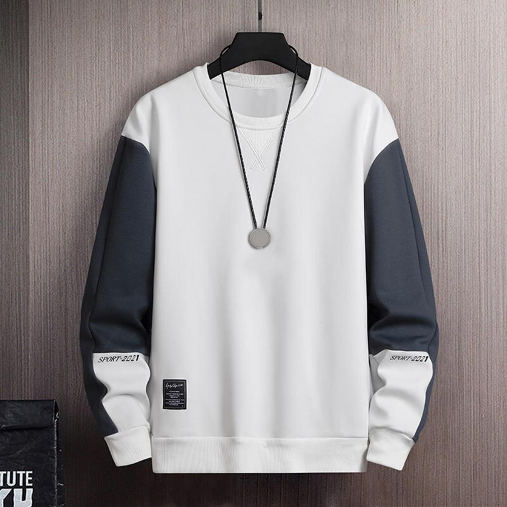 Description Picture 3 of item1Pc Men Pullover Sweatshirt Loose Fit Men Round Neck Sweatshirt Warm Comfortable Men's Colorblock Padded Sweatshirt for Autumn