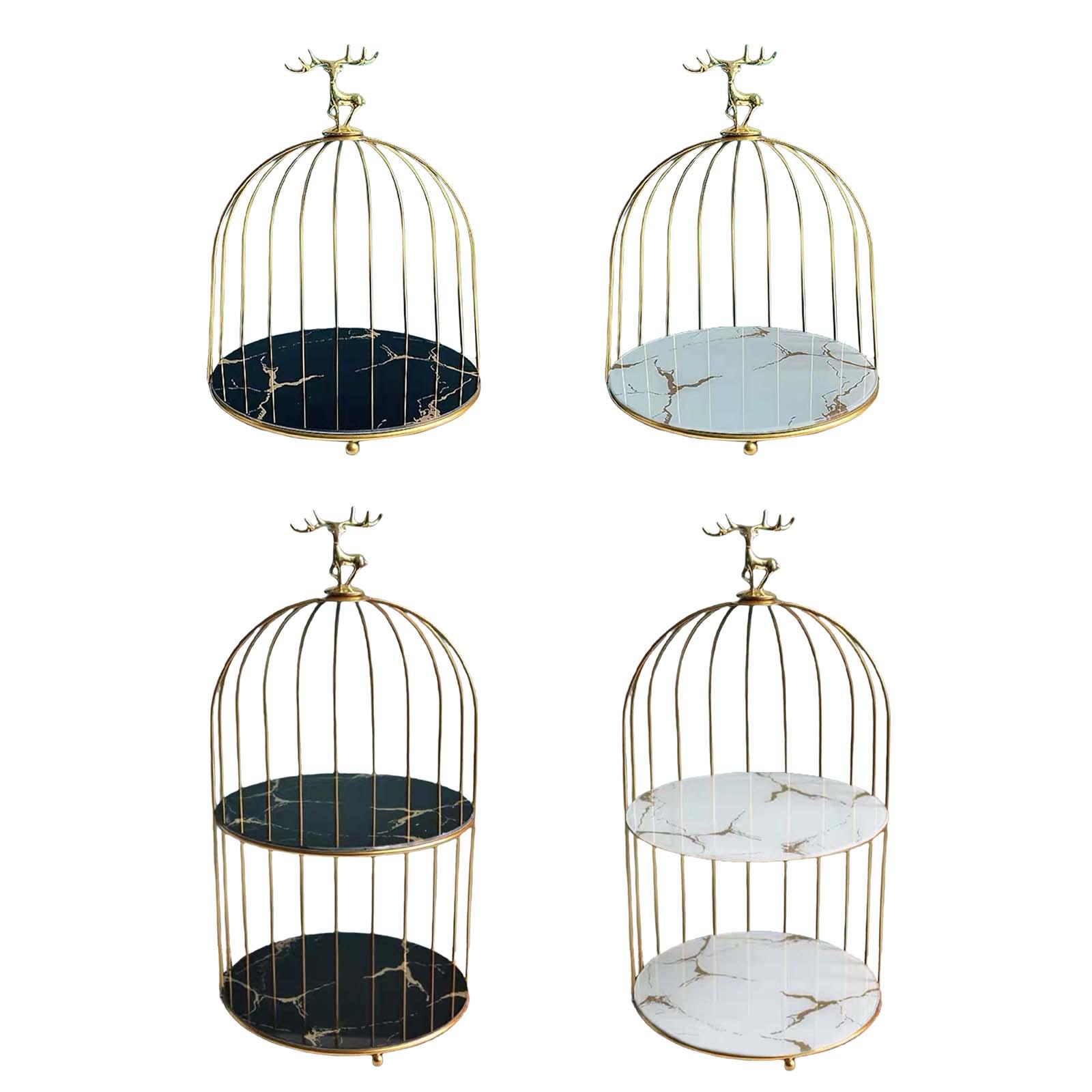 Metal Bird Cage Makeup Organizer Jewelry Trinket Tray Cosmetic Storage Rack