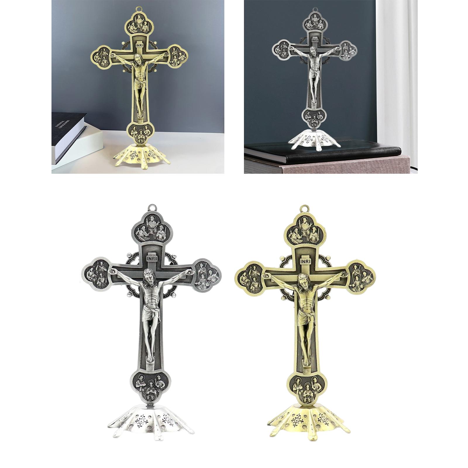 Metal Standing Crucifix , Religious Saint Fireplace Tabletop Decorian  Ornaments Figurines  