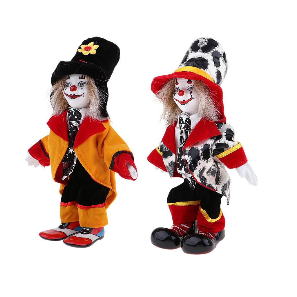 2pcs Vintage Hand Painted Porcelain Clown Ceramic Clown Dolls Decoration