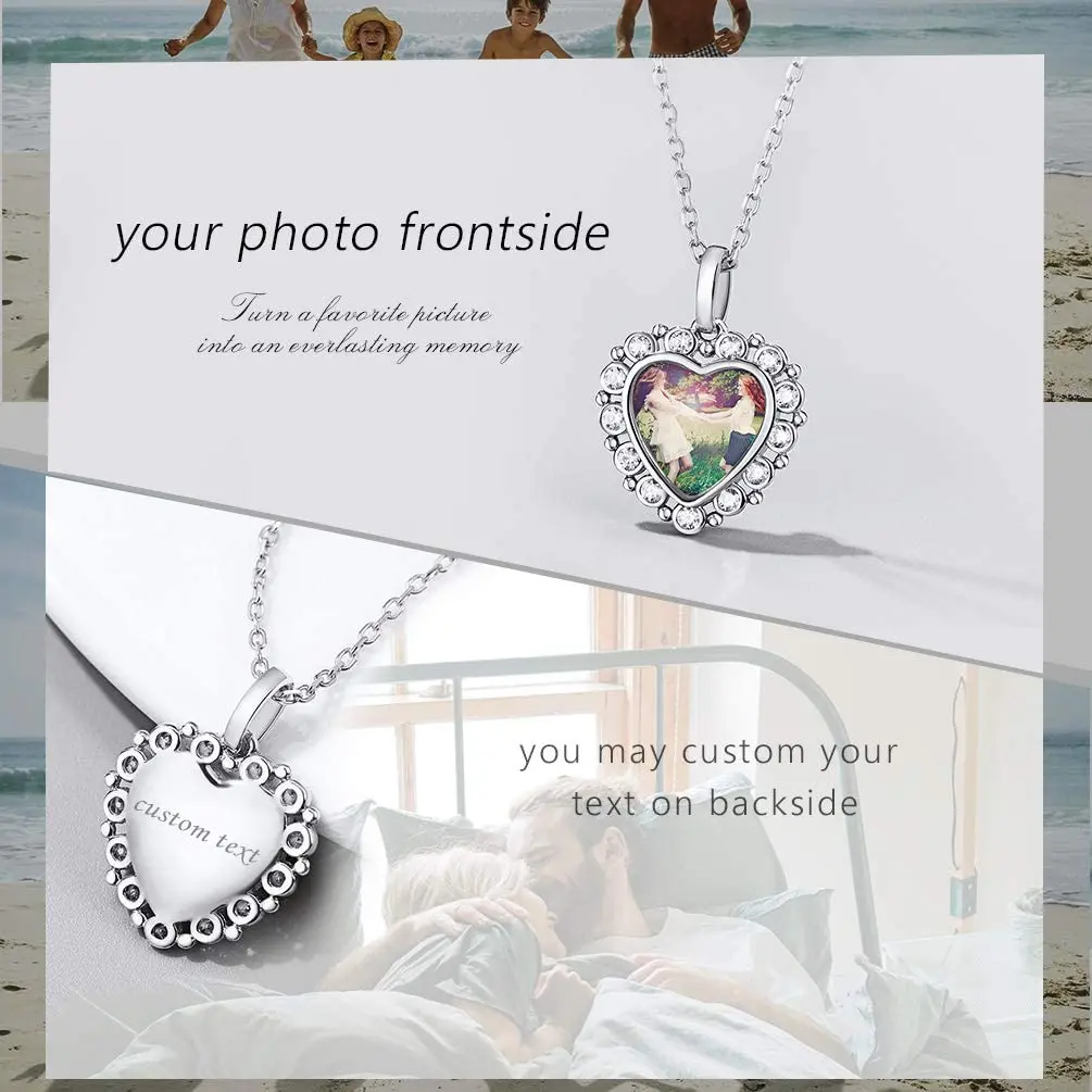 Dainty Locket Necklaces for Women Teen Girls 18-20 Inch Adjustable Come Gift Box Custom Picture/Words PROSILVER 925 Sterling Silver Heart Customized Necklace in Silver/Yellow Gold/Rose Gold Tone 