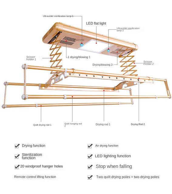 High Quality T-V917 Hanging Electric Drying Rack Adjustable Automatic  Telescopic Clothes Rail With LED Light Suitable For Home - AliExpress