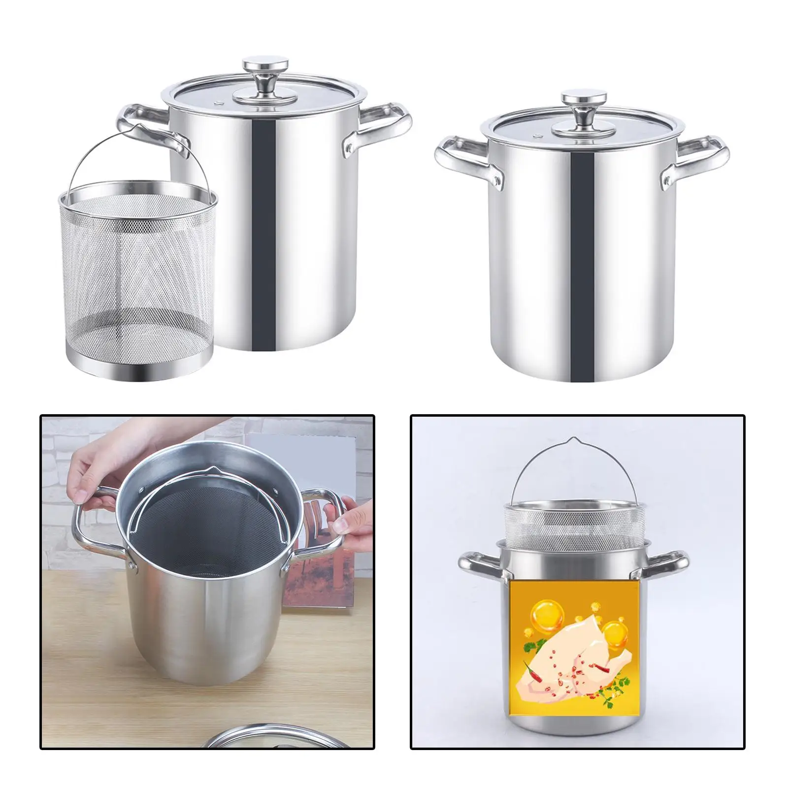 304 Stainless Steel Stockpot, Large Deep Frying Stock Pots, with Double Handle & Glass Lid, Heavy Duty Kitchen Soup Pot