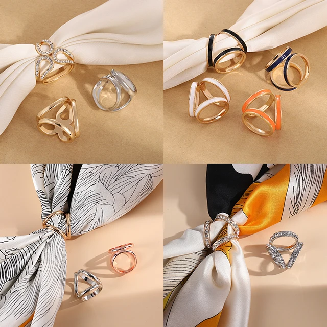 New Rhinestone Scarf Buckles For Women Crystal Cross Ribbon Silk