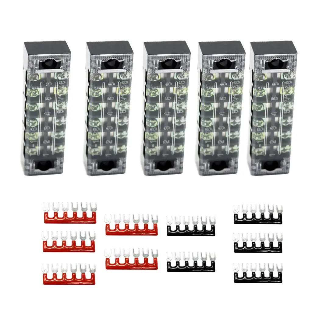 5 of 600V 15A 2 Rows 6 Position Screw Wire Connector Strips