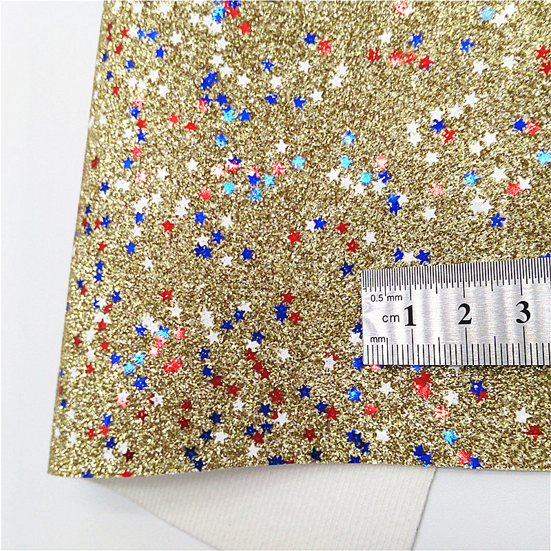 Description Picture 6 of item4th July Stars Glitter Leather Fabric Sheets Dots Custom Glitter Leather Mirror Synthetic Leather For Bows DIY 21x29CM Q1051