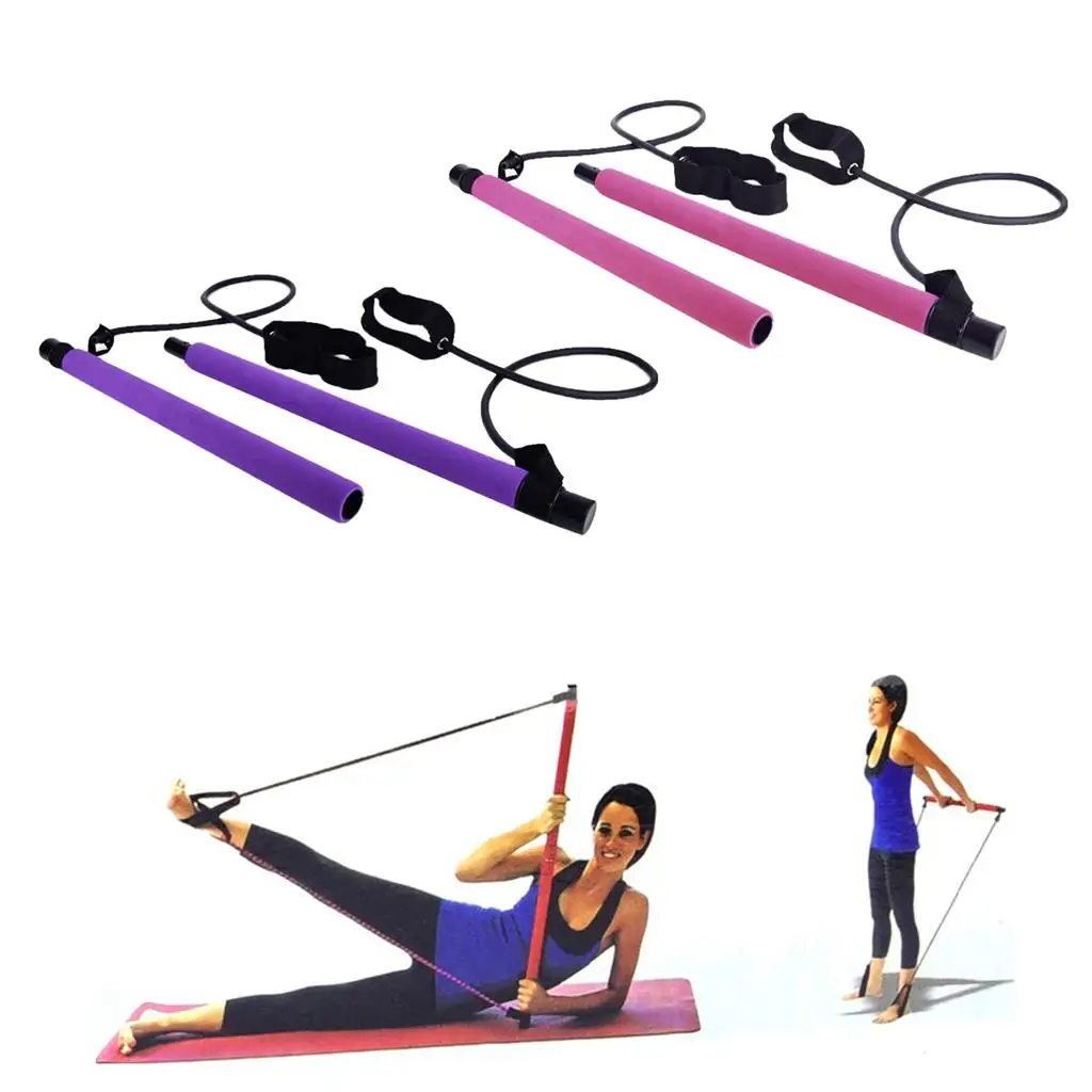 Pilates Bar Kit Gym Workout Resistance Band Tube Exercise Stick