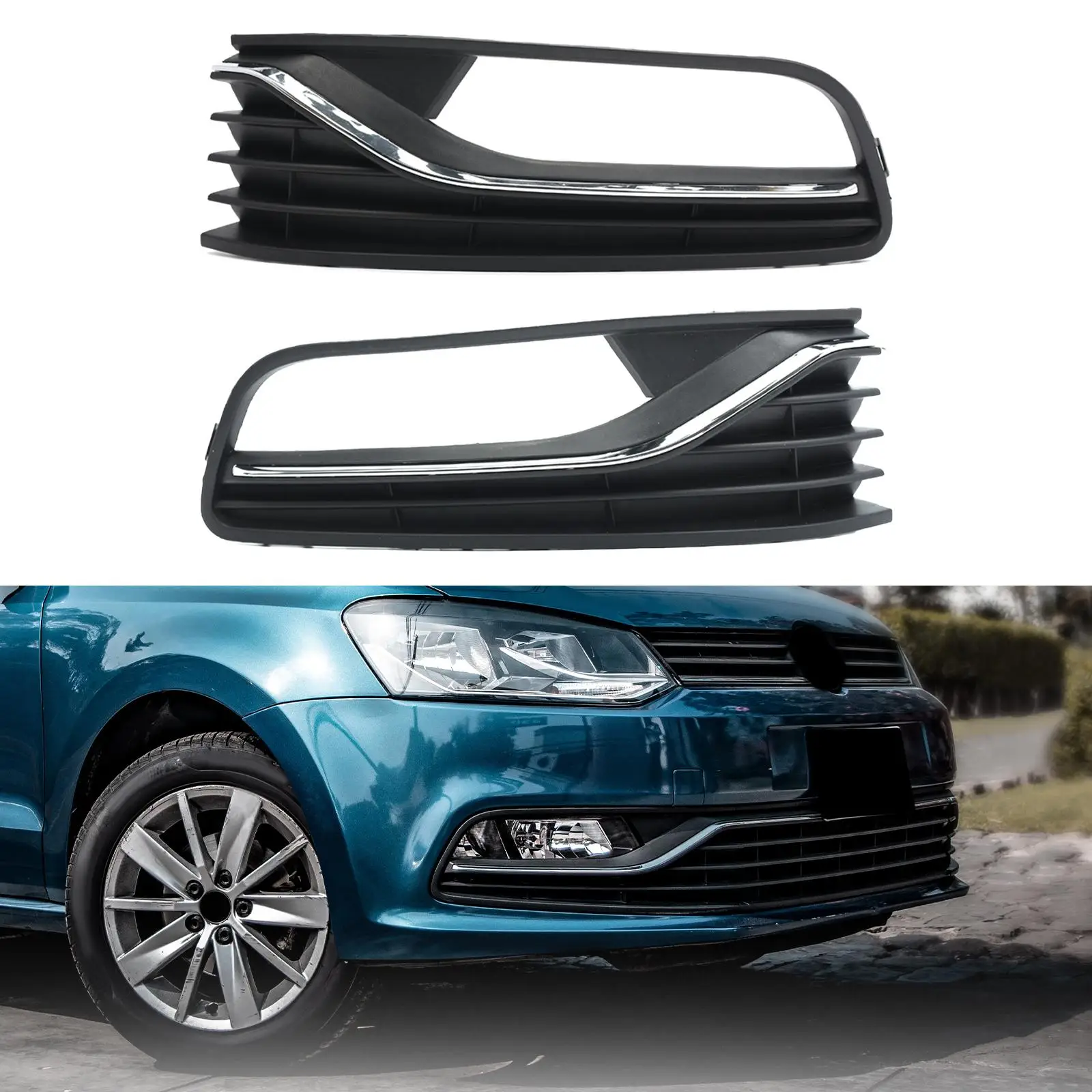 Fog Light grill cover Durable 6C0853665B 6C0853665J Front Bumper Fog Light Grill Grille for VW Polo 6R 2014-2017 Parts