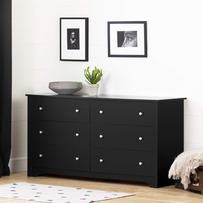 Description Picture 2 of itemSouth Shore-Vito Collection Double Dresser, 6-Drawer Double Dresser, Black with Matte Nickel Handles, Pure Black dressers