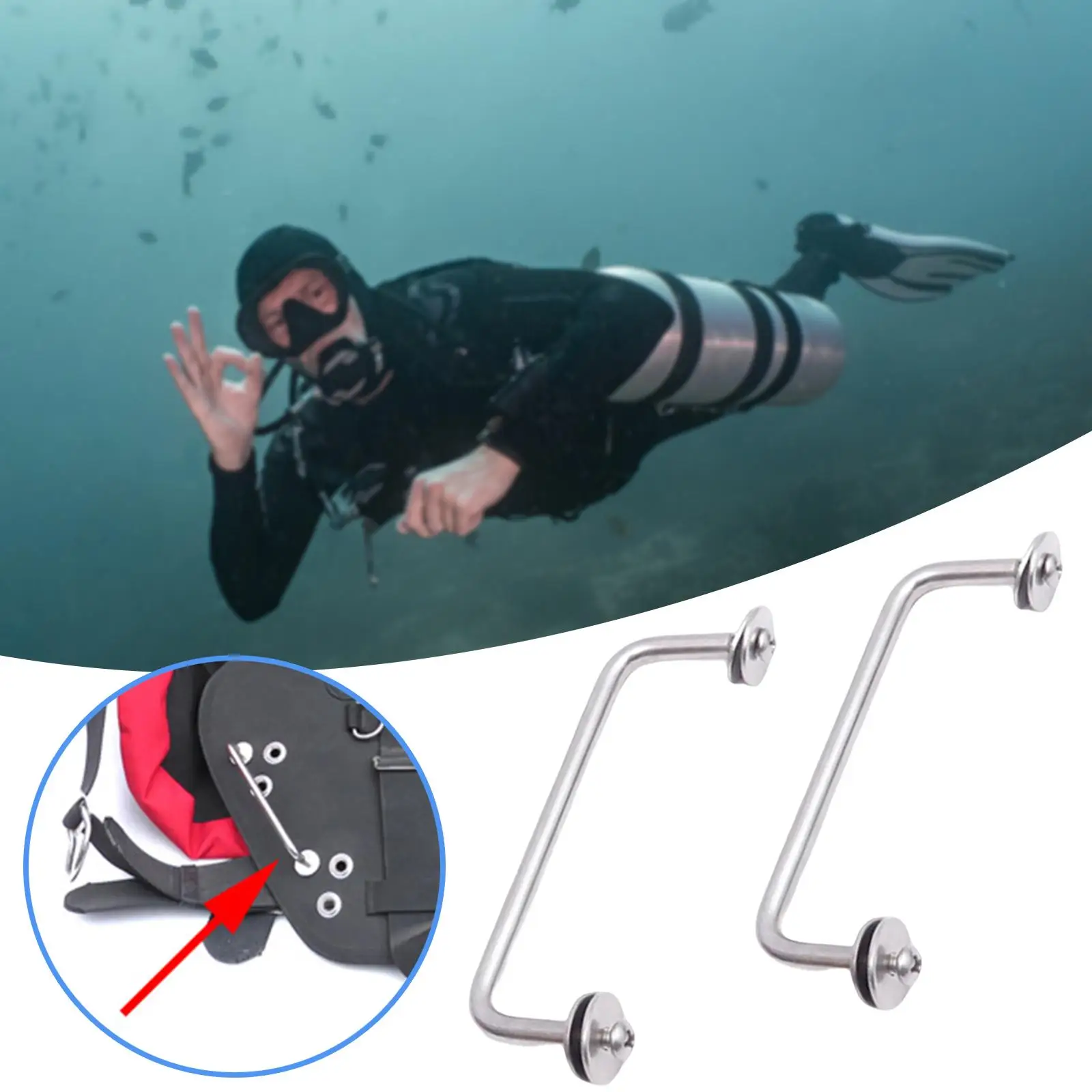 2Pcs Scuba Diving Buttplate Handle Stainless Steel for Underwater Sports