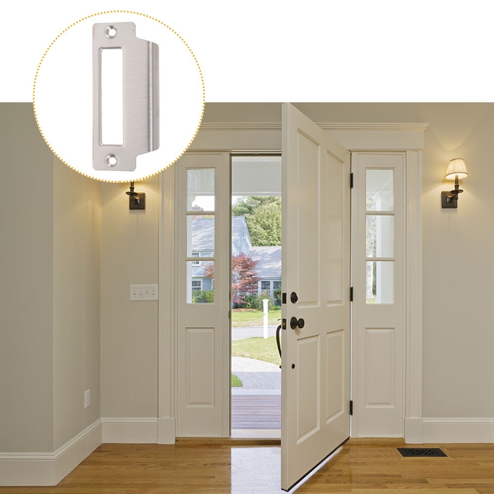 Description Picture 6 of item4 Inch Stainless Steel Plated Strike Plate for Wood / Metal Door Jamb, Latch Strike Door Reinforcement Plate Hasp Latch Lock