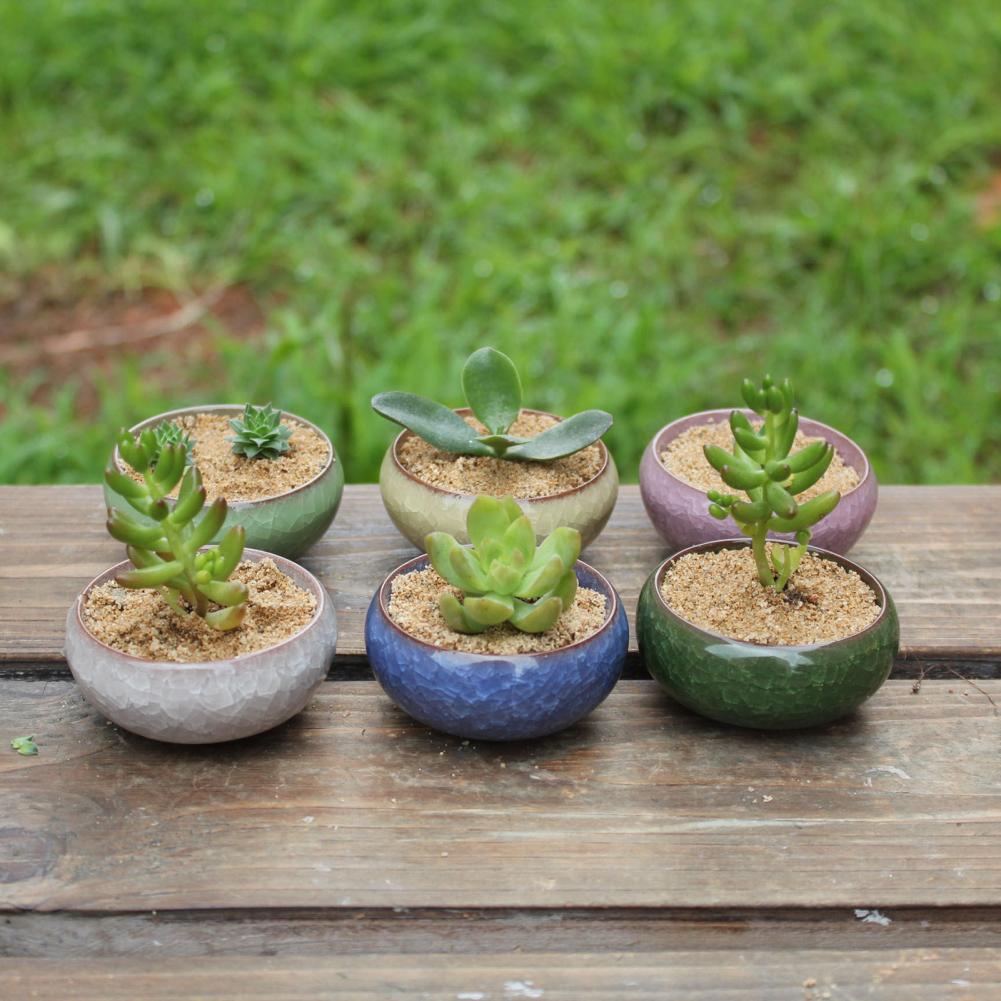 Petit Pot De Fleurs En Céramique Bleu 15x13x6 Cm - Jardinière Décorative Pour Plantes Grasses, Bureau Ou Maison