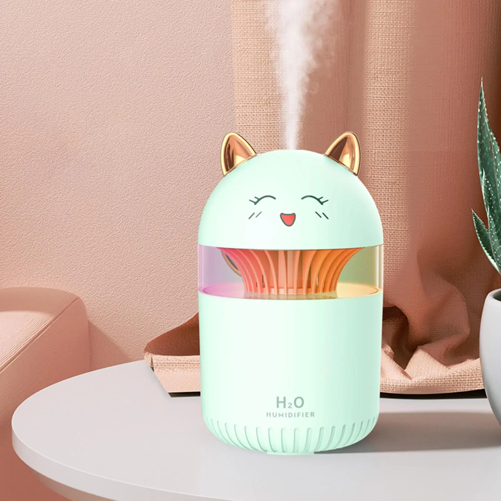 Lovely Cat Air Humidifier 300ML Cute Pet Cool Mist Aroma Oil Diffuser Romantic Color LED Lamp USB Humidificador