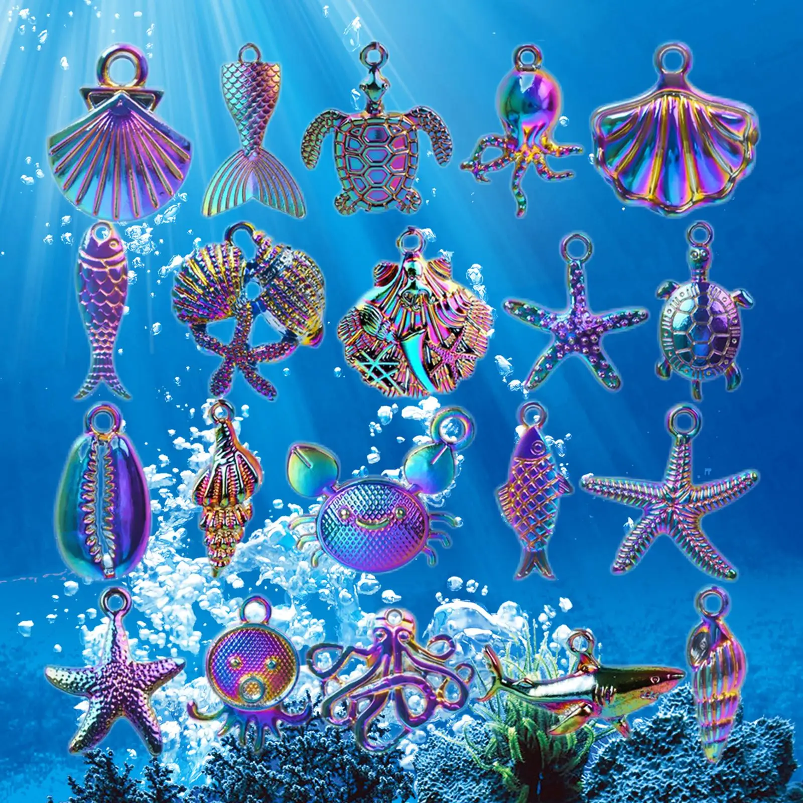 20x Ocean Theme Charms Pendants Starfish Shell Octopus Ocean Elements Charms DIY Pendants for DIY Jewelry Making Key Chains Gift