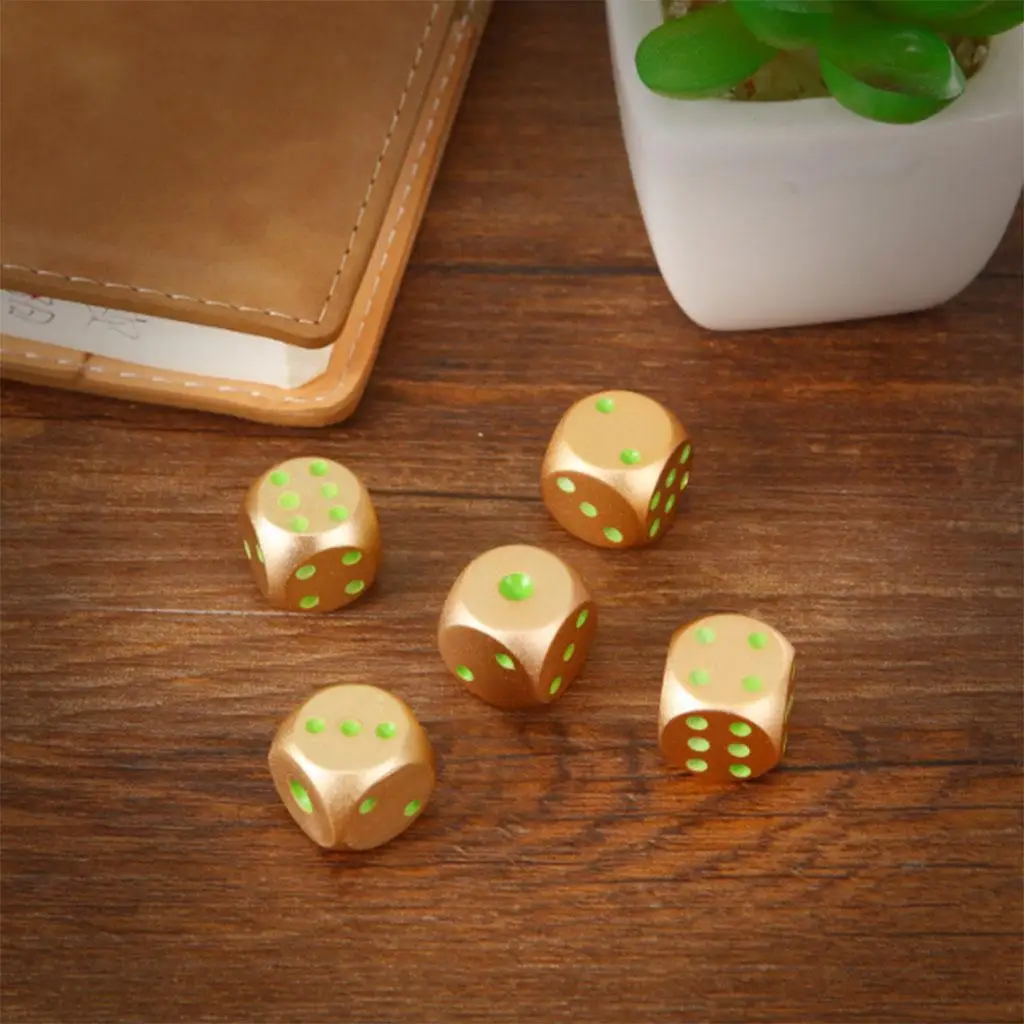 Lots 5 Six Sided D6 16mm Standard Dice Die Metal Golden/Red Luminous Pips