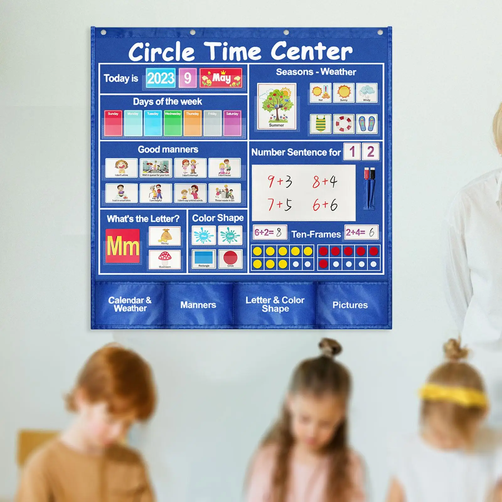 Center Pocket Circle Learning Center Pocket Chart for Preschool Elementary Home Math Activities Classroom