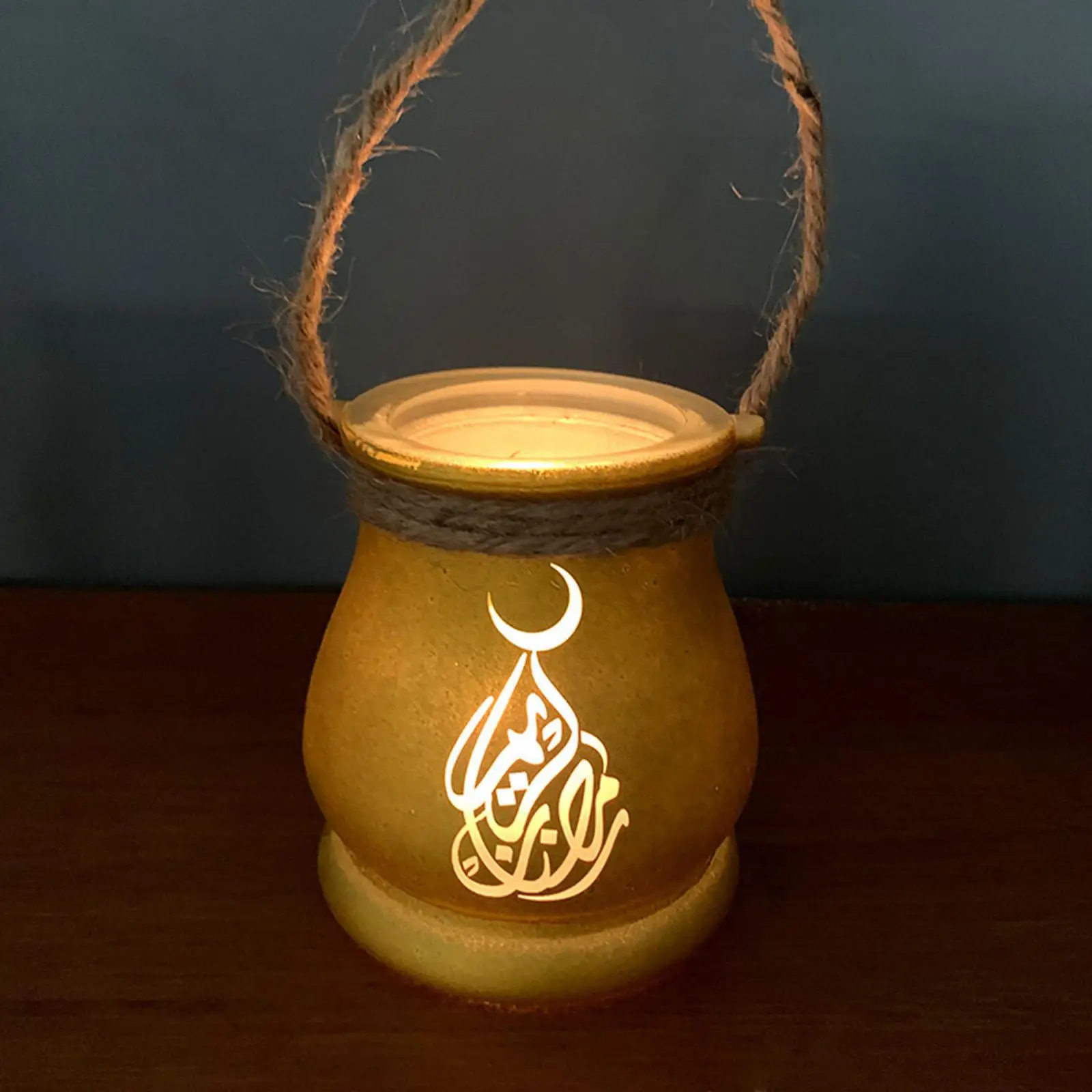 Wood Eid Mubarak Moon Candlestick Ramadan Handicraft Hanging Home Decor Ramadan Lamp for Party Garden Home Bedroom Crafts Lights