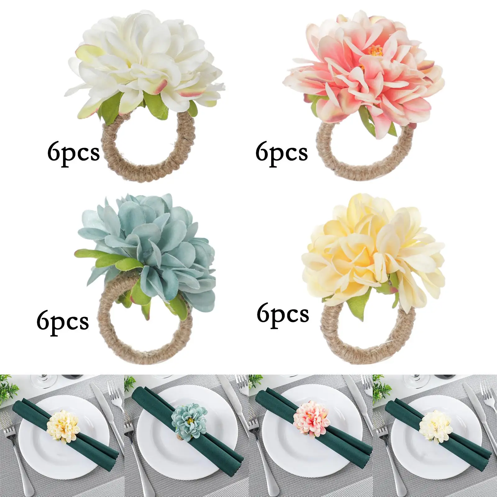 6 Pieces Flower Shaped Napkin Holder Crafts for Holiday Christmas Dining Table 