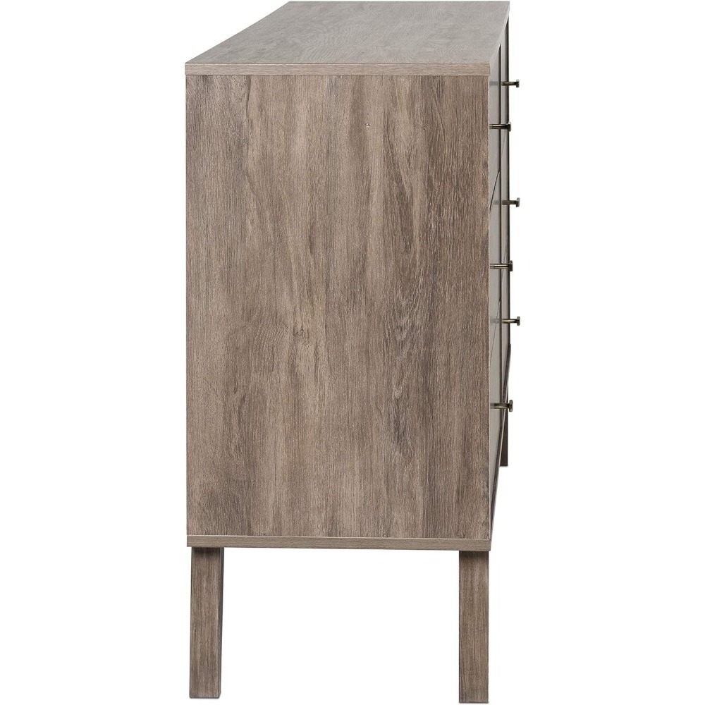 Description Picture 6 of itemMid-Century 6 Drawer Dresser For Bedroom Makeup Dressing Table 16 D X 52.25 W X 33 H Make Up Table Drifted Gray