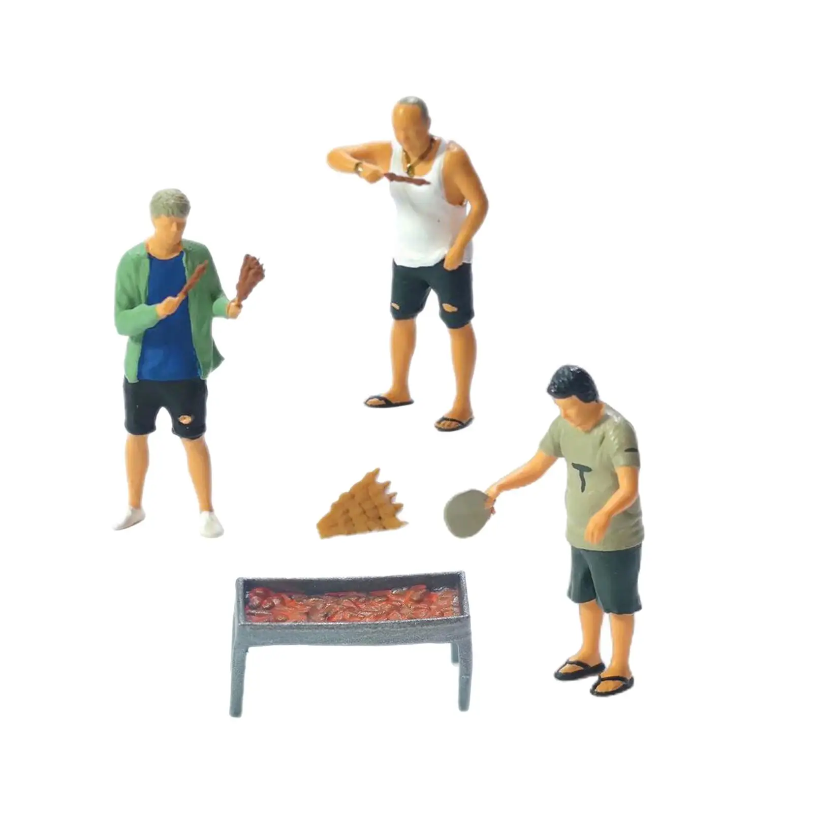 5x 1/64 BBQ People Figures Set Movie Props Layout Decoration with Accessories Desktop Ornament Resin Figurines Decoration