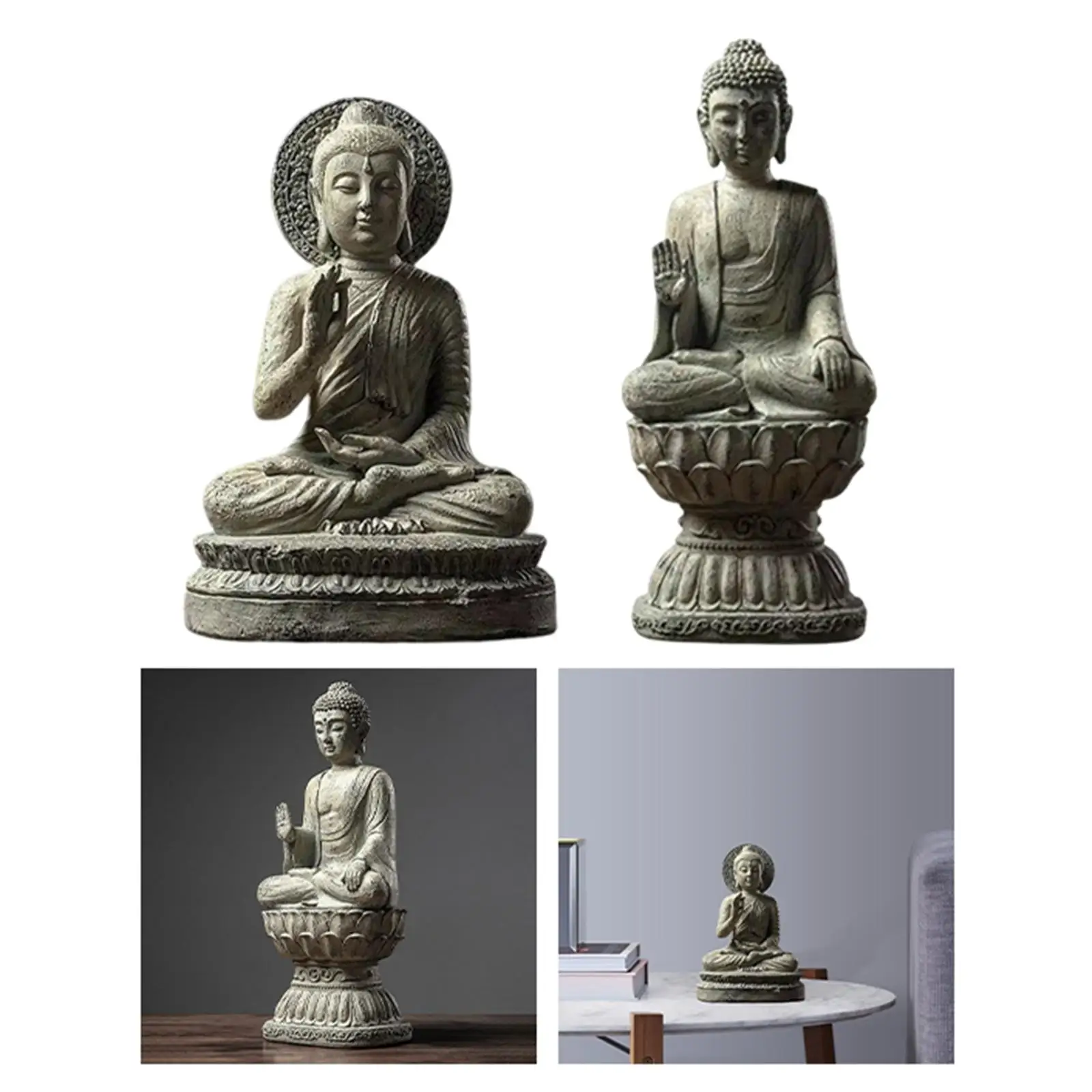 Resin Buddha Statue Figurine Enlightened One Sculpture Sitting Collection Small for Desk Home Decoration Ornament Crafts