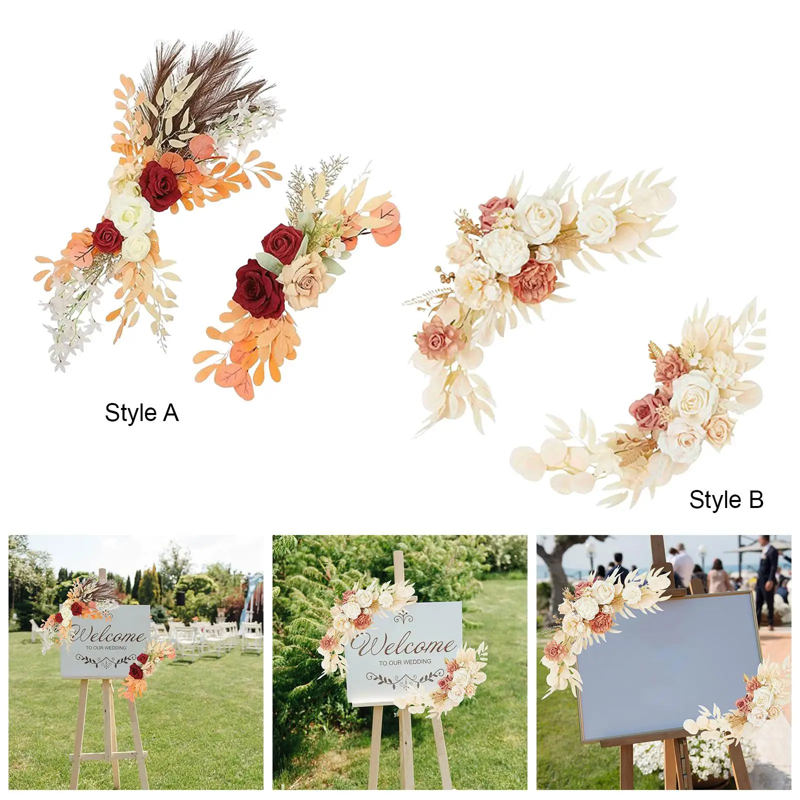 2x Silk Wedding Arch Flower Multicolors Handmade Wedding Welcome Signs for Ceremony Welcome Sign Home Backdrop Floral Decoration