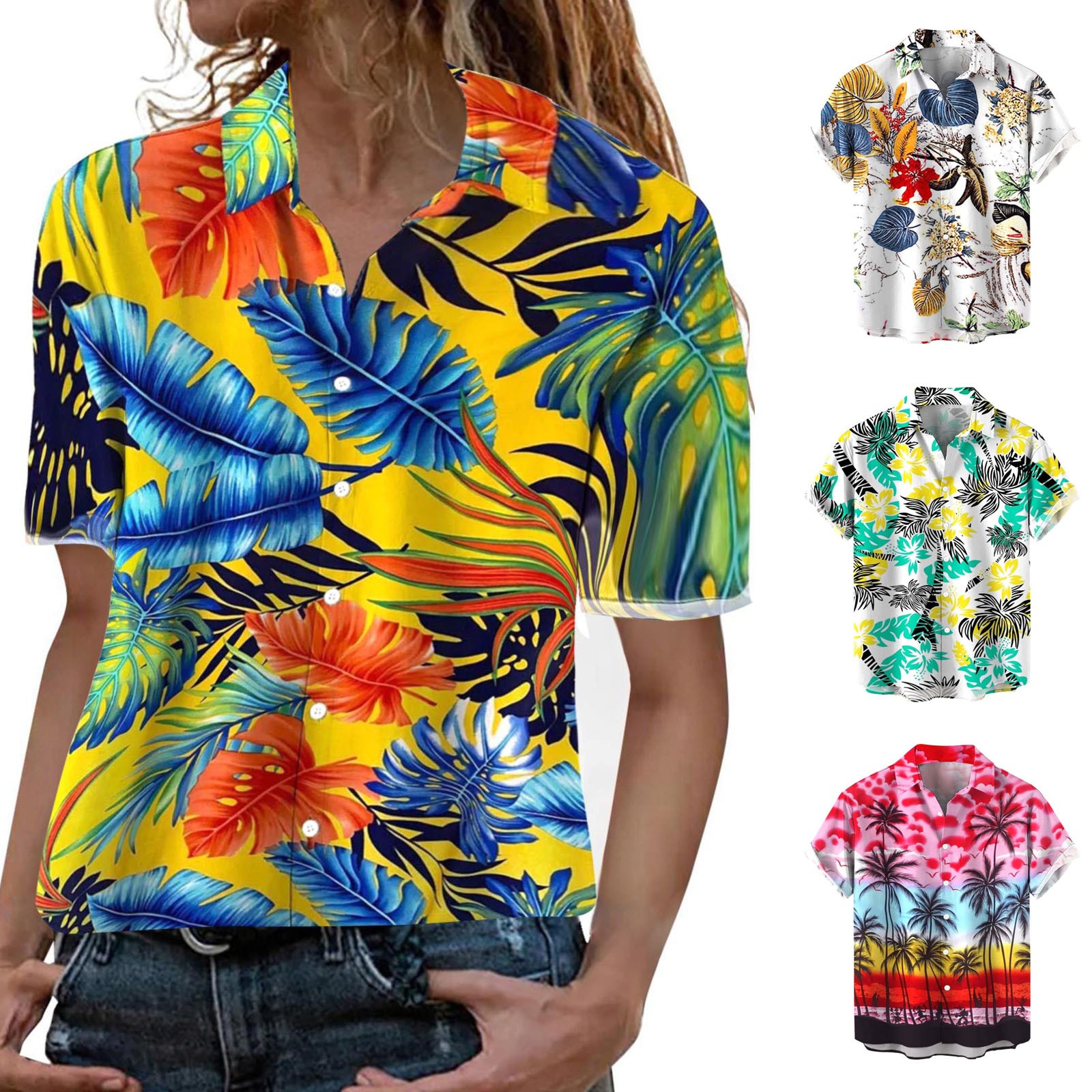 Title 9, Women Hawaiian Shirts Tropical Floral Pineapple...