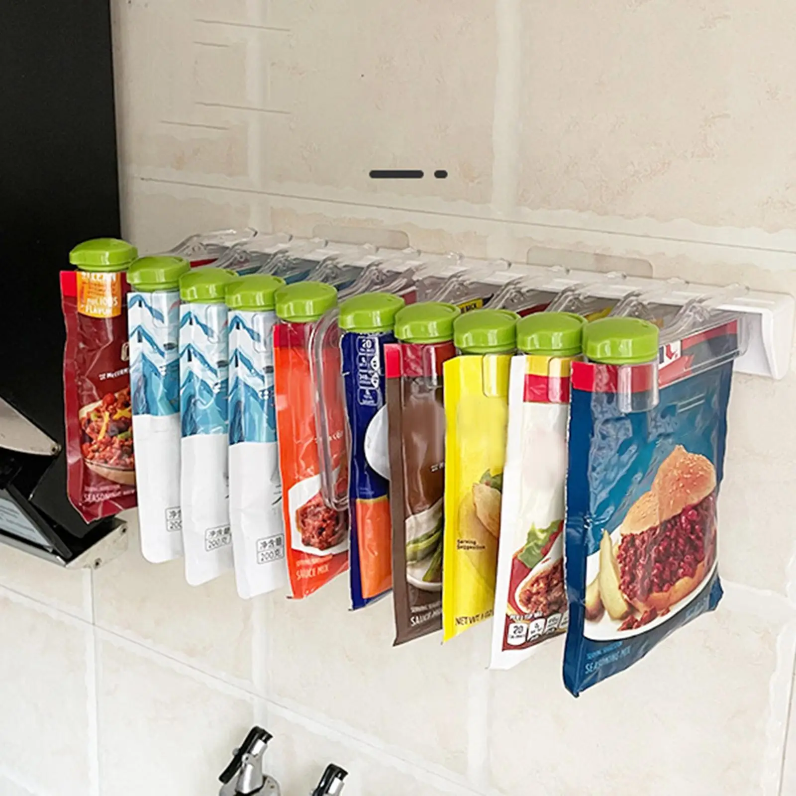 Wall Mount Holder with Sealing Clips Stand Kitchen Accessories
