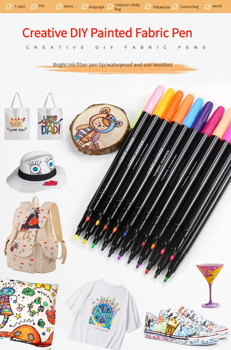 12 Farben/Set, wasserdicht, farbecht, Stoff, Textilmarkierungsstift, Permanentstift für DIY-Kleidung, Kunst, Graffiti, Zeichnung, Malstift – Detail 1