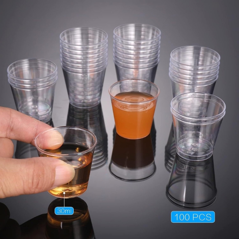 100 Stück wiederverwendbare Schnapsgläser aus Kunststoff, 30 ml, Schnapsbecher für Partys, transparente Schnapsbecher, starke, langlebige Becher für Bankette, Partys – Detail 3