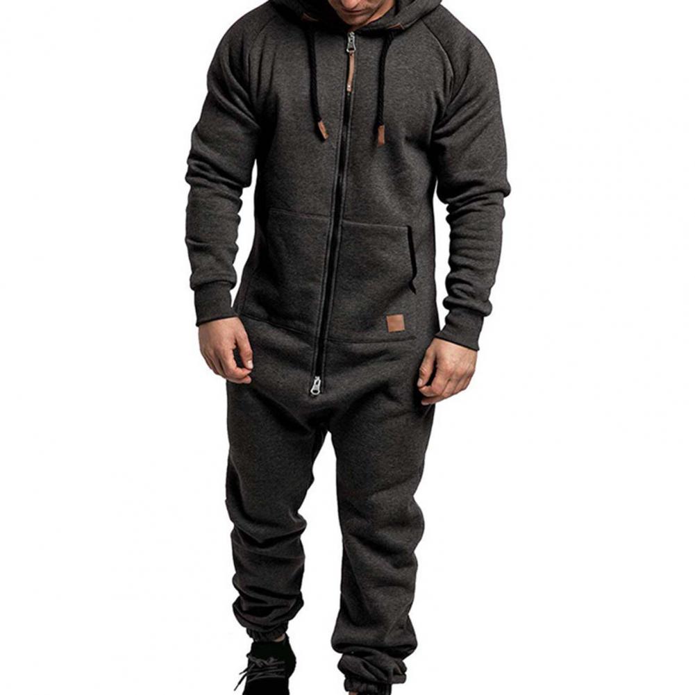 Description Picture 3 of itemPlus Fleece Zipper Jumpsuit Zipper Placket Windproof Male Long Sleeve Men Hoodie Jumpsuit