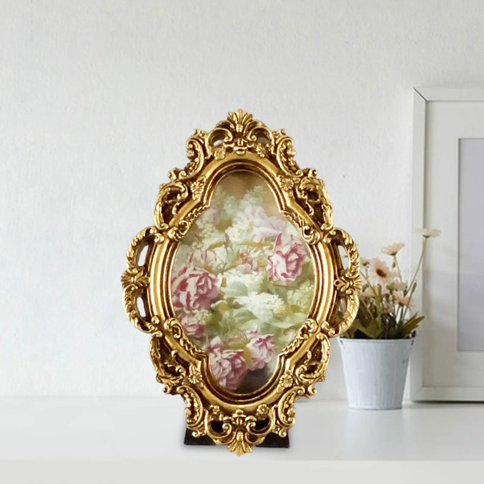 Picture Frame Desktop and Wall Floral Embossed Frame Retro Style Resin Photo Frame for Home Office Bedroom Wedding Decor