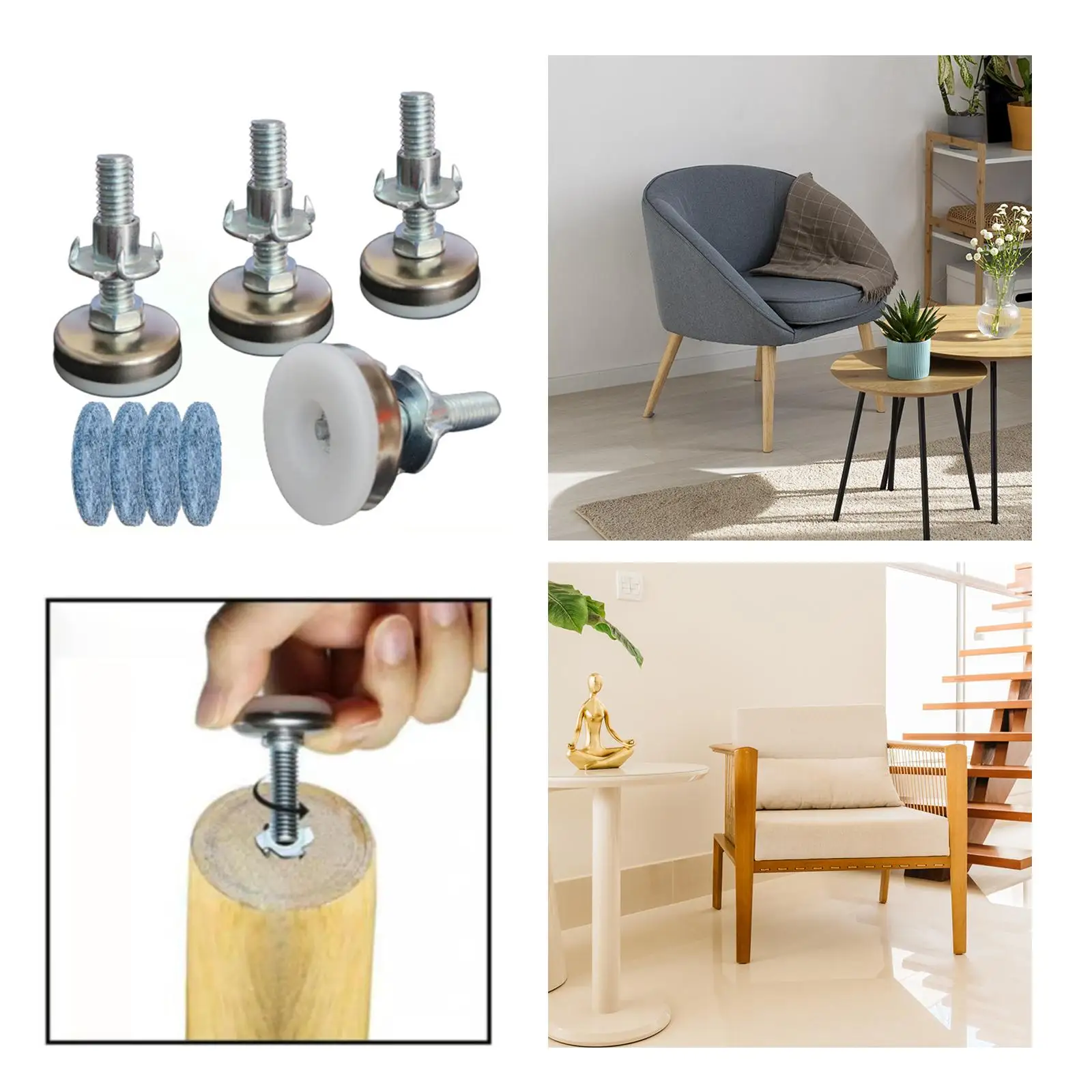 4 Pieces Furniture Leveling Feet 3/8`` Thread Adjustable Furniture Levelers