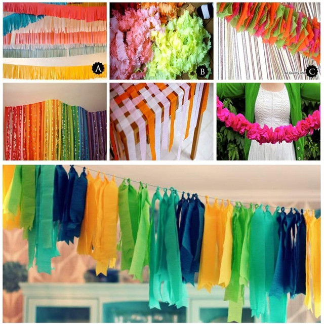 24Color/Roll Crepe Paper Streamers Tissue Paper Roll Origami Crinkled Crepe  Paper Birthday Wedding Party Backdrop