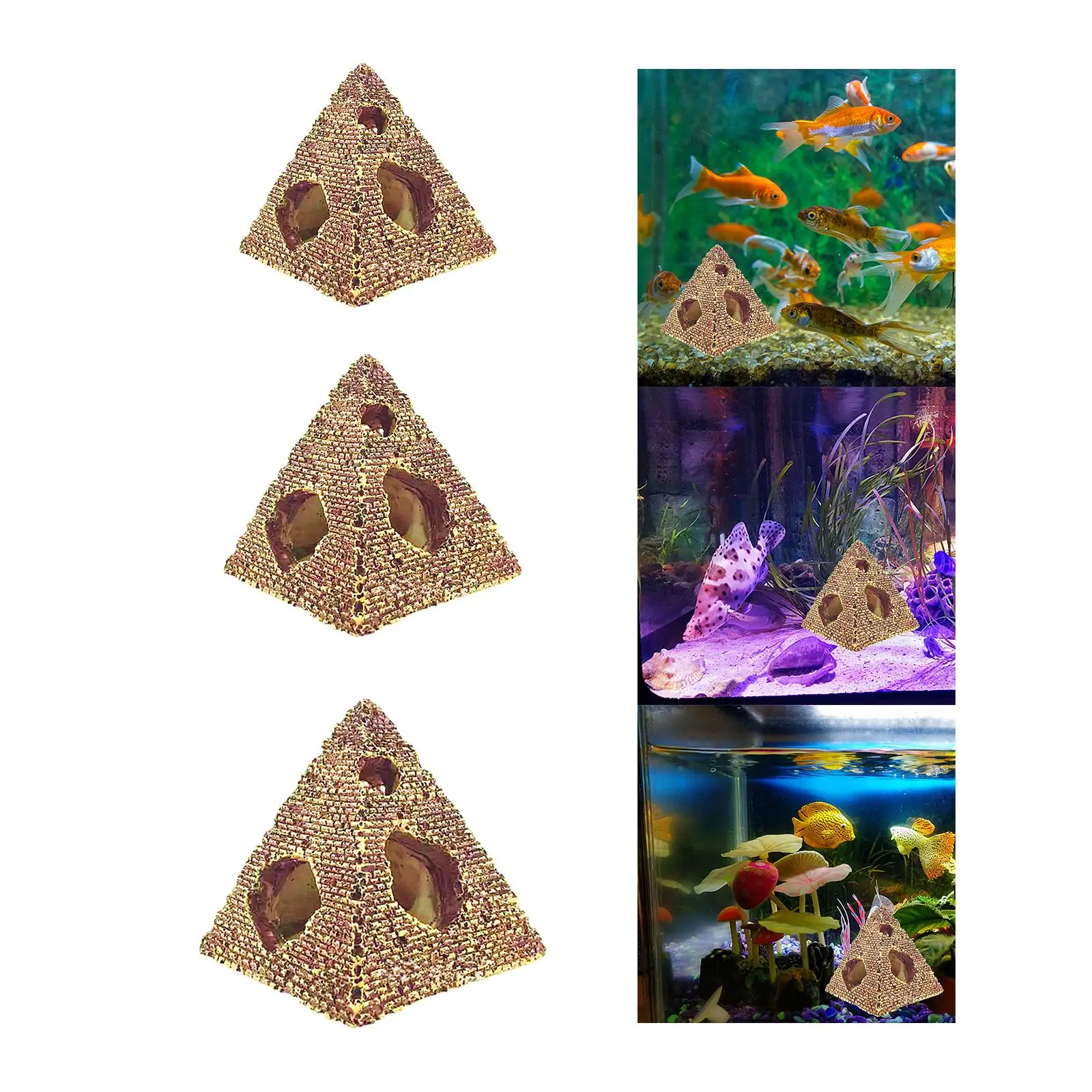 Vivid Aquarium Pyramids Decorations Hideout House Egyptian Pyramid Statue Fish Tank Ornaments for Salt Water Fish Breeding Pot