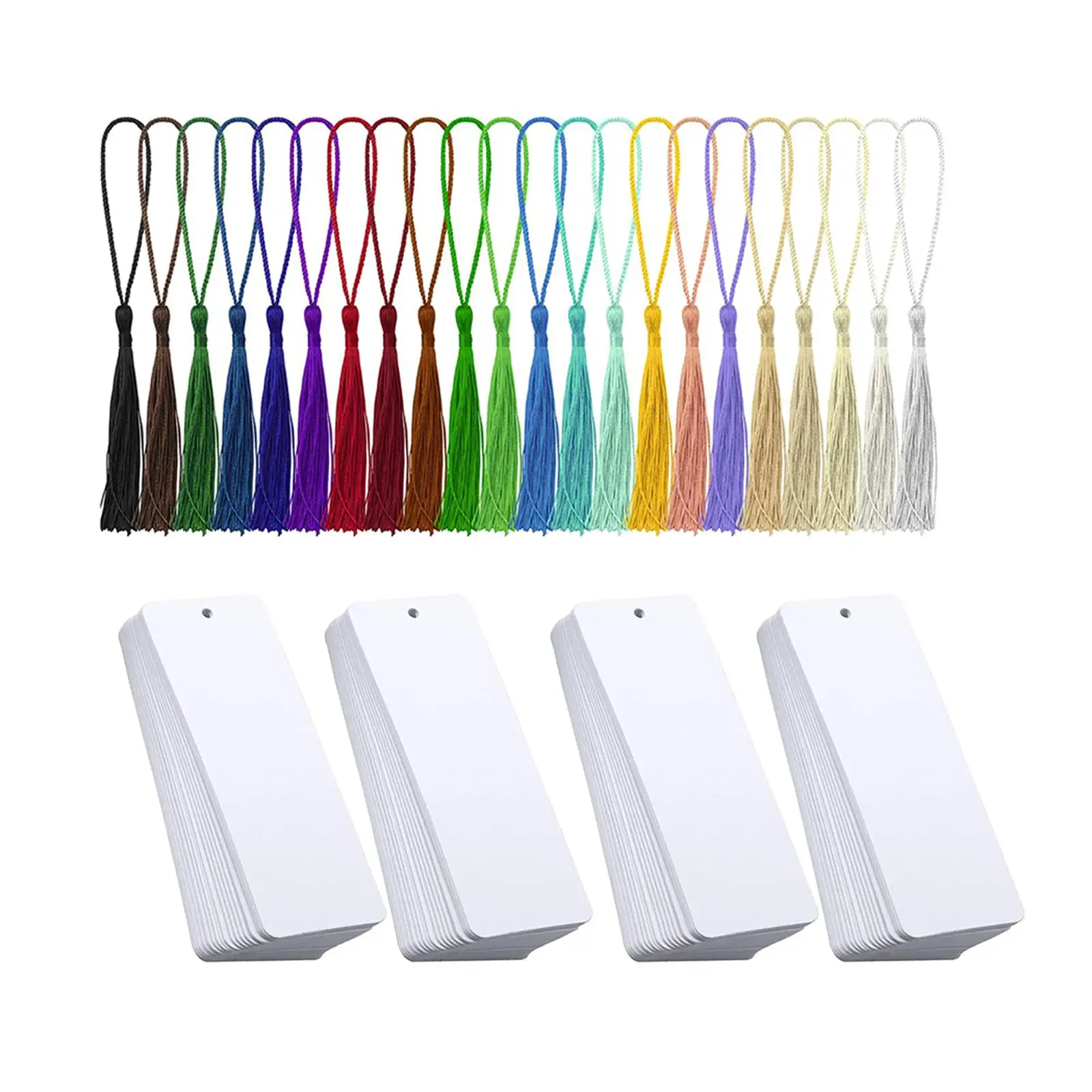 80x Blank White Bookmarks with Tassels Reading Book Markers White Bookmarks Crafting DIY Bookmarks for School Supply Present Tag