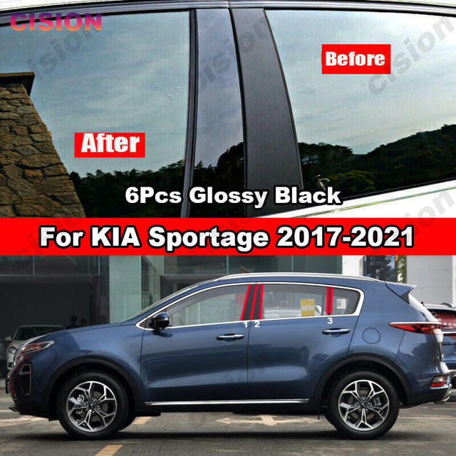 6x Black Mirror Effect Car Window Door Column B C BC Pillar Post Cover Trim  PC Material Sticker For For KIA Sportage 2017-2021