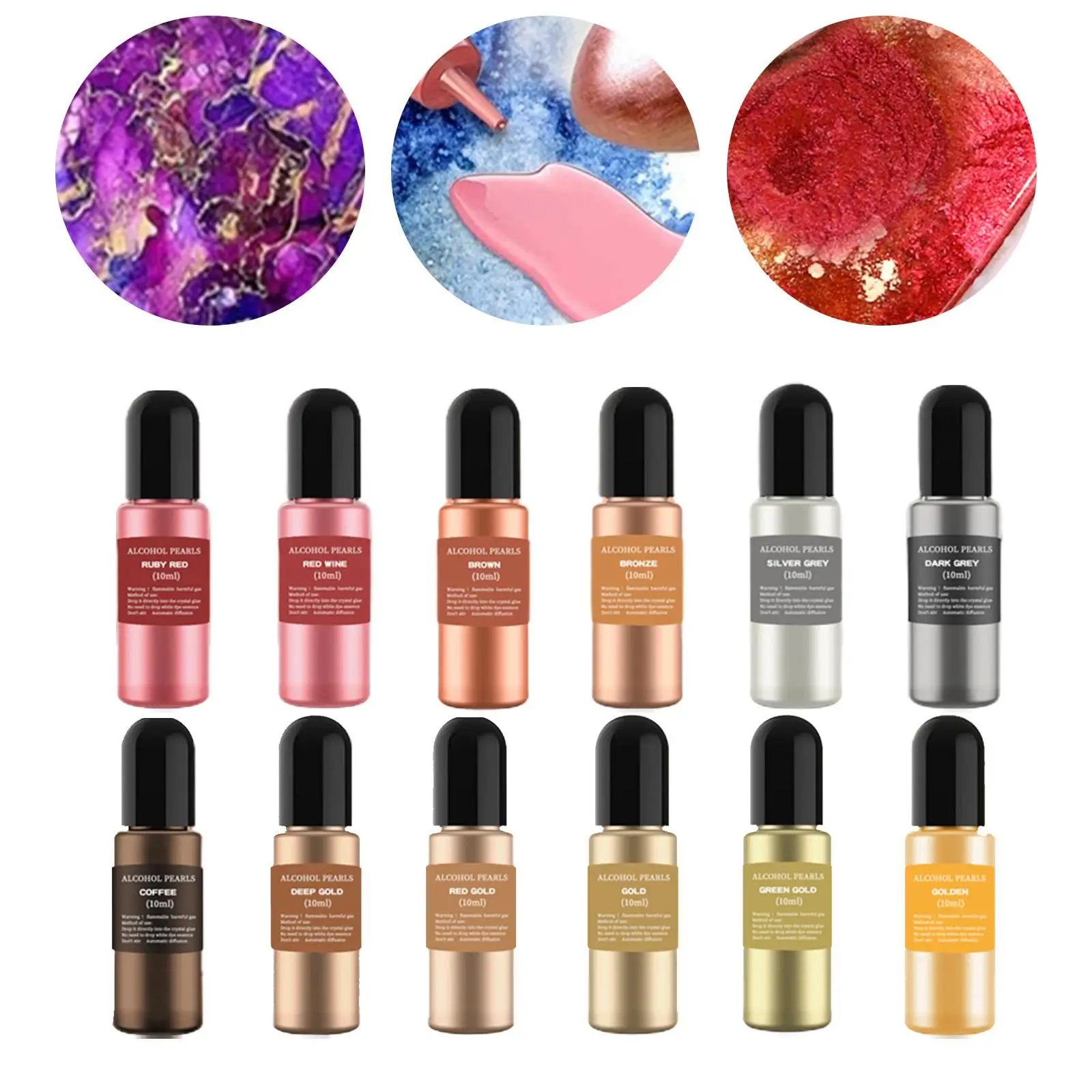 12 Vibrant Colors Metallic Inks Epoxy Resin Pigment Concentrated 10ml Each Resin Coloring Color Dye Tumbler Making