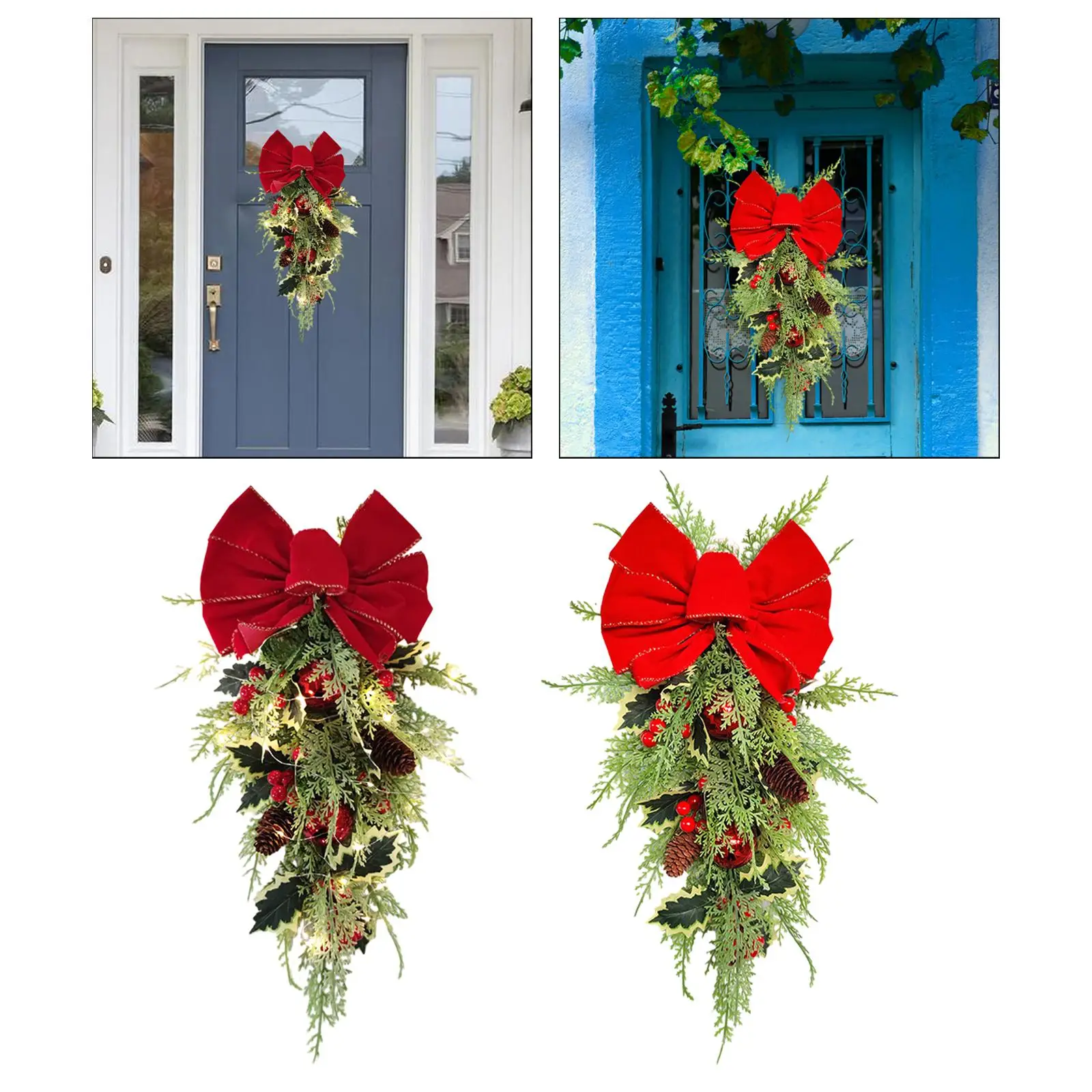 Christmas Wreath Indoor Outdoor Red Berries Housewarming Green Leaves Xmas Wreath for Living Room Wall Fireplace Hotel Bedroom