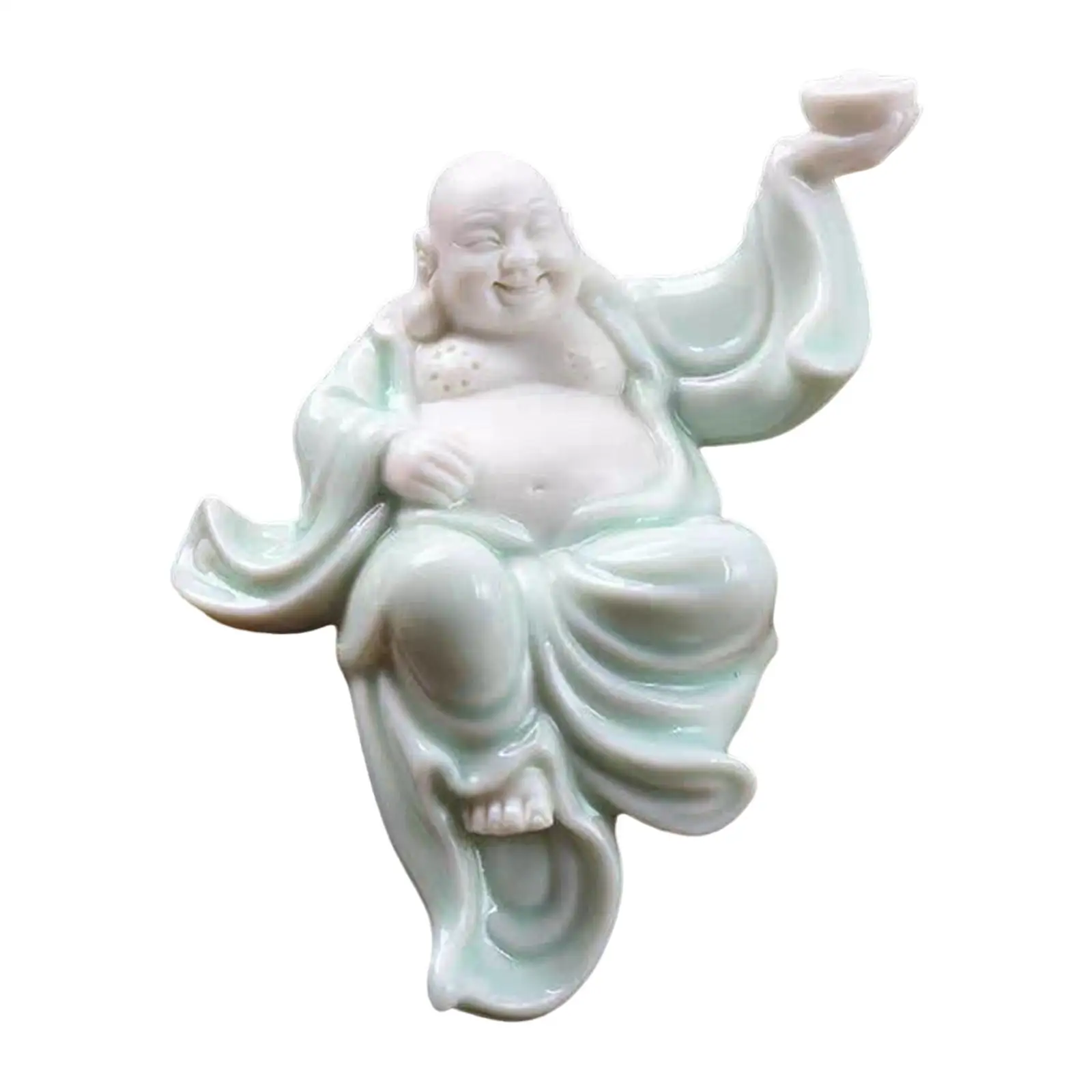 Ceramic Buddhist Figurine Tea Room Maitreya Buddha Sitting Statue Sculpture