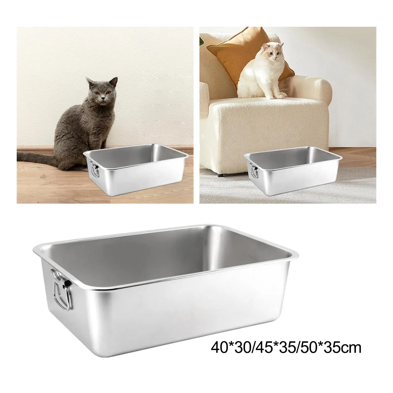 Open Top Pet Cat Litter Box Stainless Steel Potty Toilet Easy Cleaning Pet Supplies Cat Sandbox for Single & Multi Cat Homes