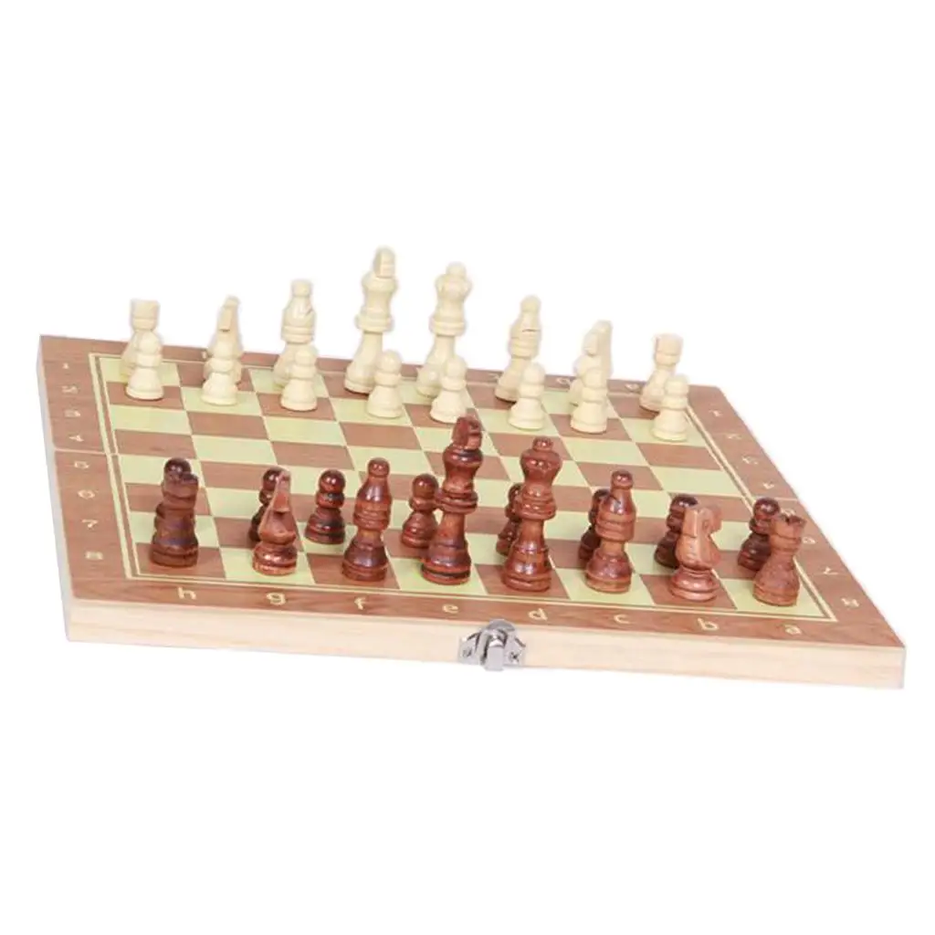 Folding 15.3 Inch Wooden Chess, Checkers And Backgammon ,