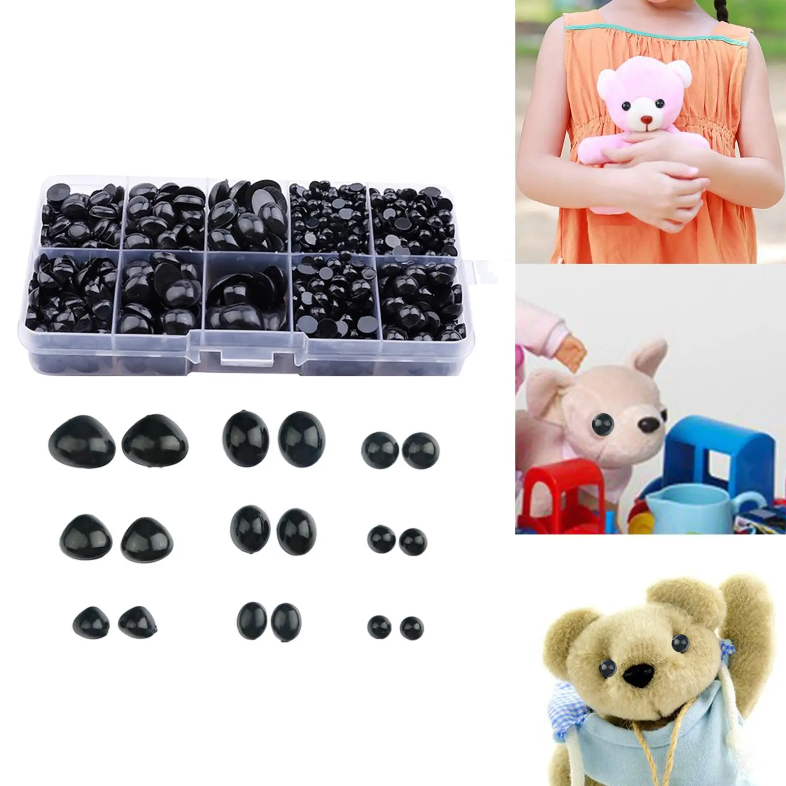1000Pcs Plastic Safety Eyes and Noses DIY Crafts Eyeball Beads Handmade Craft Doll Eyes for Crochet Toy Bear Stuffed Animals