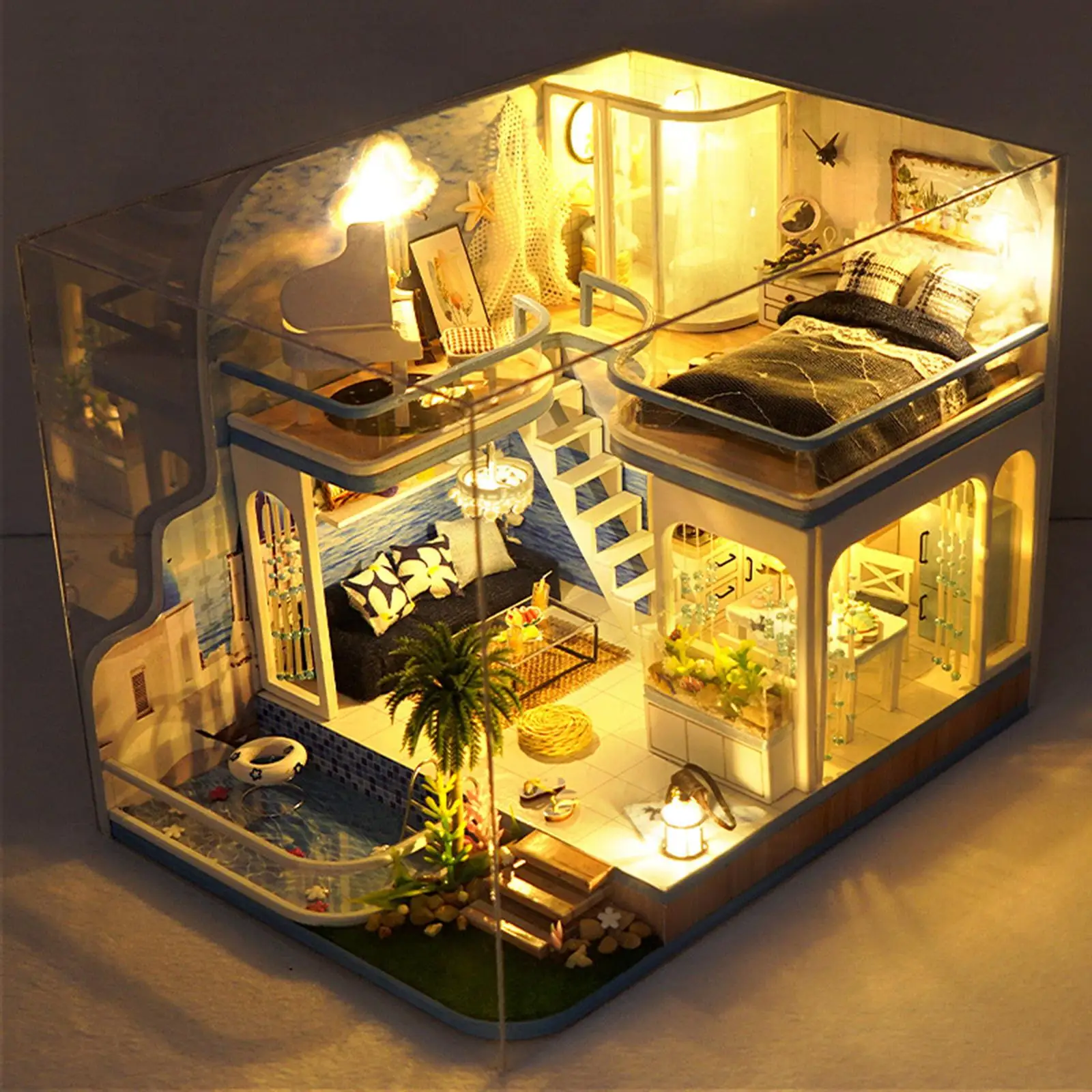 Creative DIY Miniature Dollhouse Kit with Dust Proof Cover 3D Building Puzzle Crafts Self Assembled Wooden for Teens Girl Toys