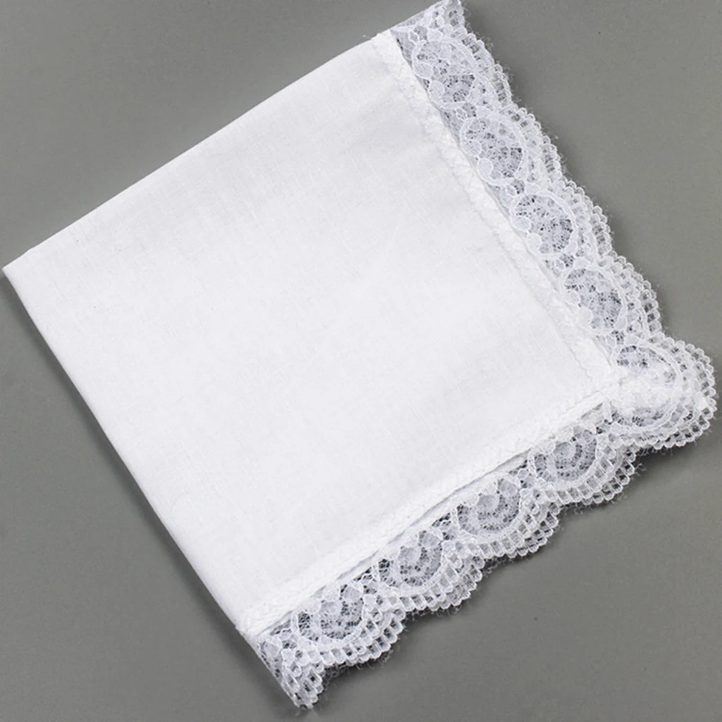 5 Pieces   White Cotton Scarves Hankie Wedding Scarves With Lace Trim