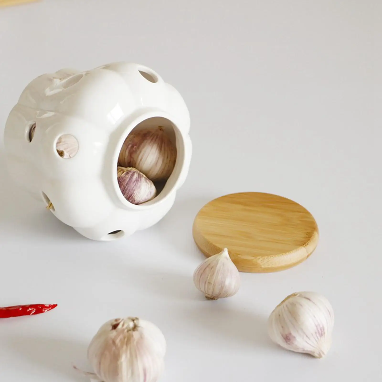 Modern Garlic Keeper Hollow Out Garlic Ginger Storage Box with Lid Canister