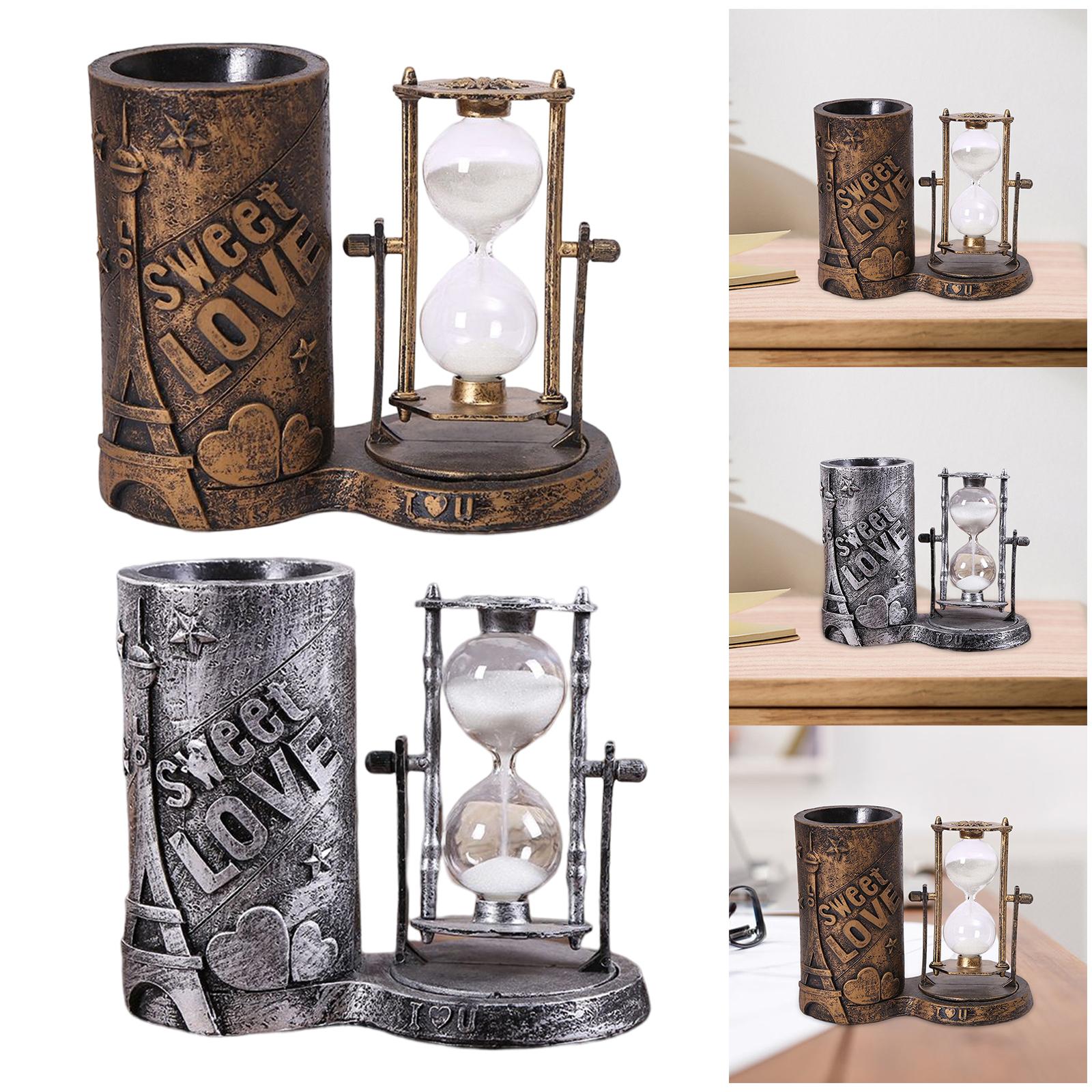 Pen Holder Desk Organizer Unique Decorative Novelty Art Hourglass Decor Sand Clock Decorative Rotating Hourglass for Office