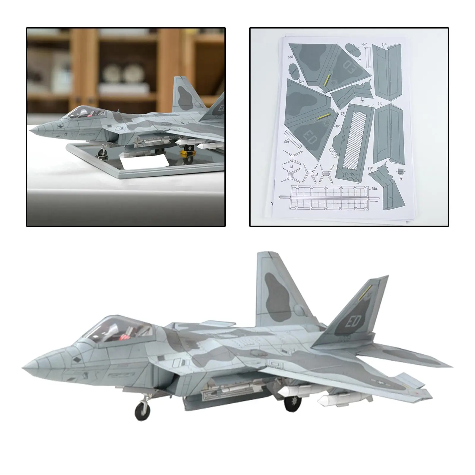 1/33 3D F22 Fighter Assemble Paper Model Kit Building Blocks DIY Toys Education Toys for Adults Kids Boys Gifts Tabletop Decor