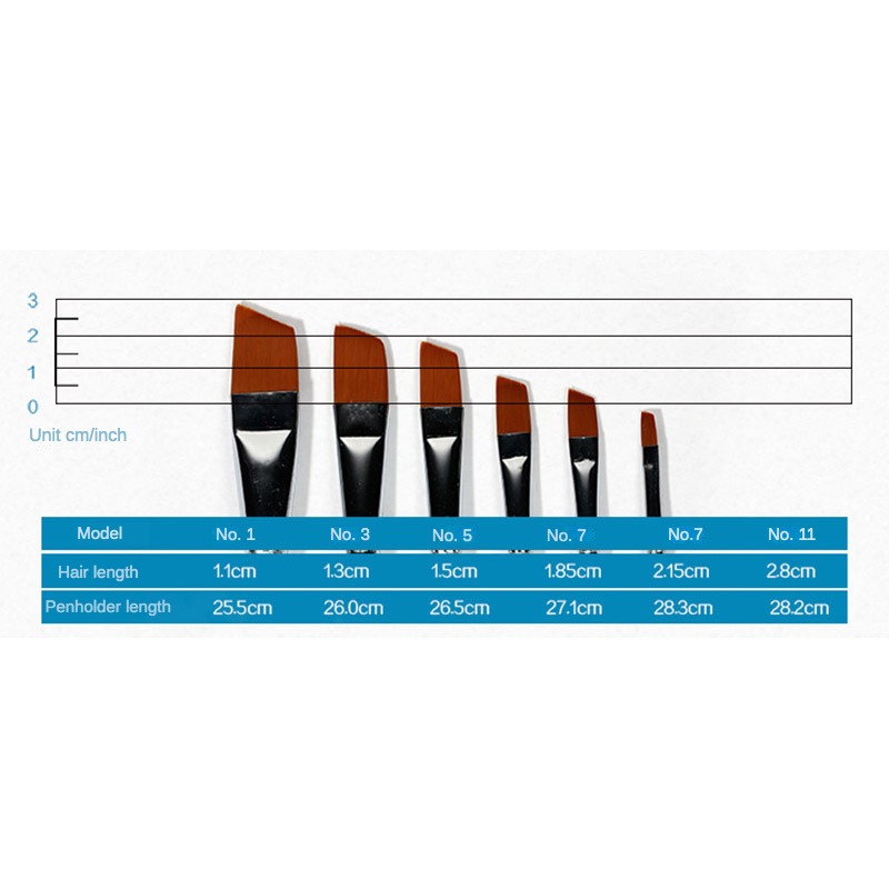 Zhouxinxing Wiesel haar 6 stücke Set Peeling Holz stange Pol Pinsel Ölfarbe Gouache Stift Acryl Pinsel Schräg vorne reihe stift Pinsel – Detail 2